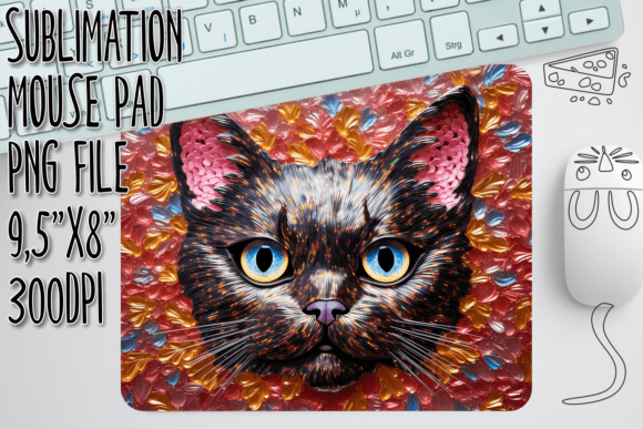 Download 3D Cat with Flowers Mouse Mat - Mouse mat Collection