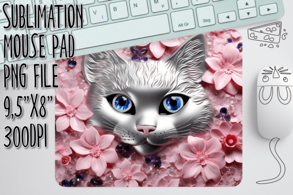 Download 3D Kitten Flower Mouse Mat - Mouse mat Collection