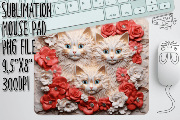 Download Kitty &amp; Blooms 3D Mouse Mat - Mouse mat Collection